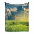 thumbnail image 1 of Nature Soft Flannel Fleece Blanket, Summer Landscape with the Grass Road Cloudscape and Rural Novelty View Image Print, Cozy Plush for Indoor and Outdoor Use, 50" x 60", Blue Green, by Ambesonne, 1 of 6