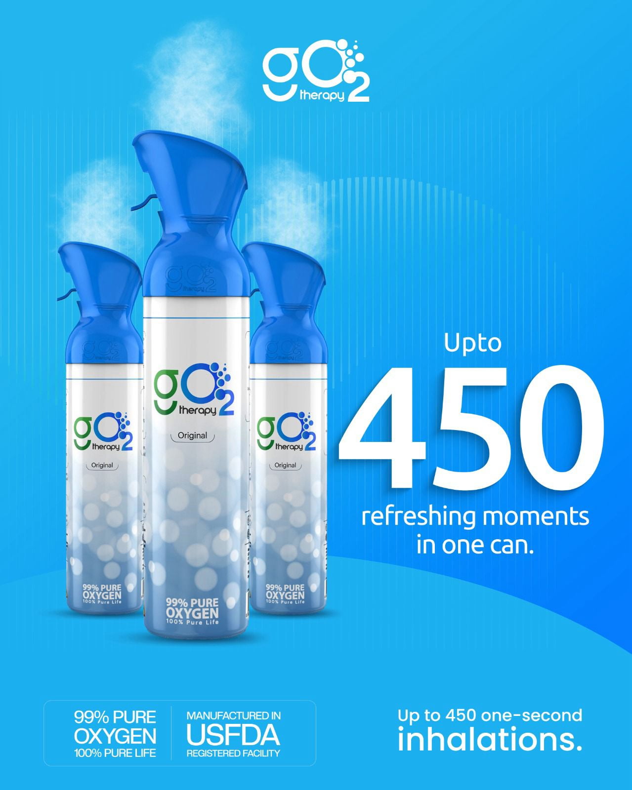 gO2Therapy Portable Canned Oxygen with 4 Fragrances Peppermint, Jasmine, Rose and Citrus 450 inhalations, 12L