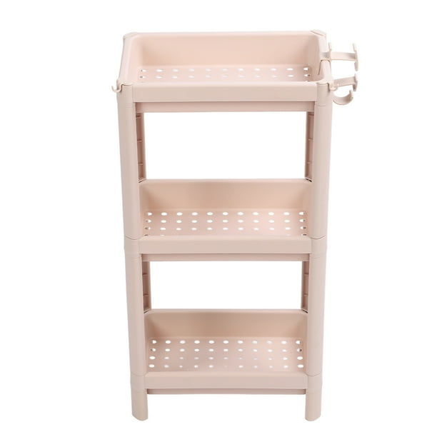 Estante de almacenamiento para el suelo del baño, multifuncional, multicapa, estable, duradero, independiente, estante de esquina, color beige, 3 capas
