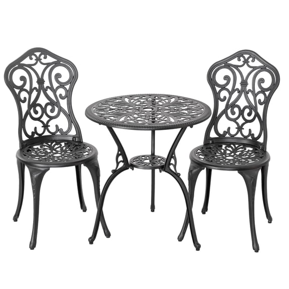 Nuu Garden 3 PCS Outdoor Bistro Set, Patio Bistro Set with 2 Chairs, Round Table with Umbrella Hole, All-Weather Outdoor Patio Bistro Set, Black
