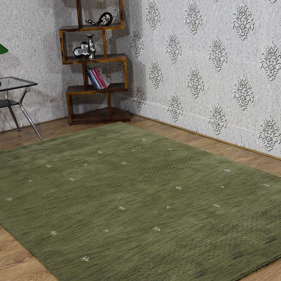 Rugsotic Carpets Hand Knotted Wool Area Rug 6'x9' Green Contemporary Rectangle Indoor Rug for Living Room, Bedroom Antimicrobial L00515