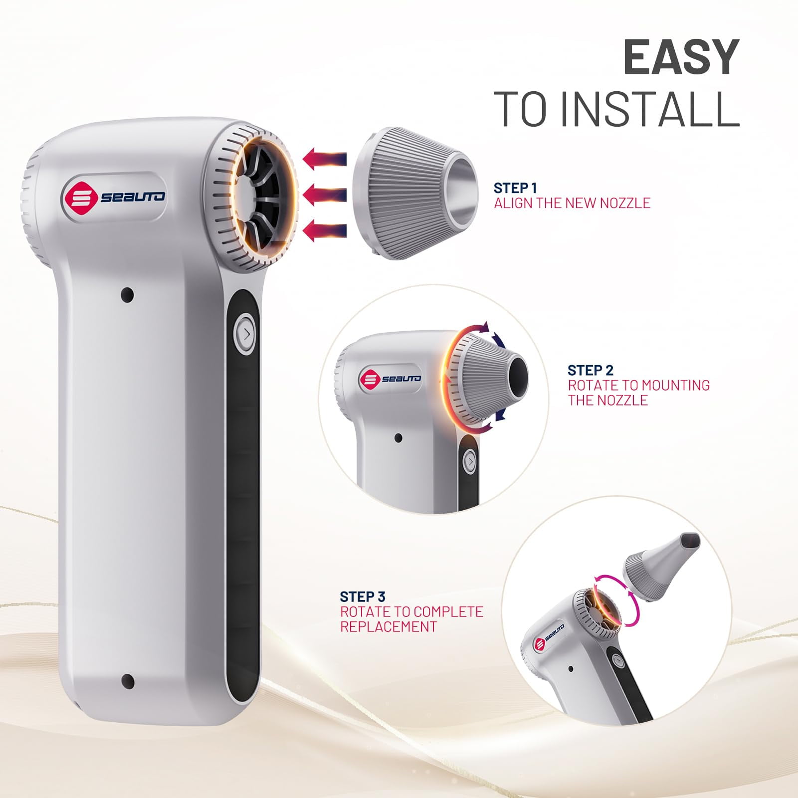 Seauto Cordless Electric Air Duster – 110,000 RPM Brushless Motor, Reusable Compressed Air Alternative, 3-Speed Powerful Blower for Computers, Keyboards, Car, Home, and Outdoor Cleaning