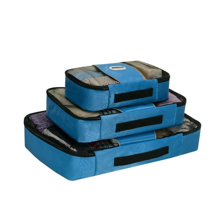 LUGGAGE PACKING CUBES - SET OF 3, BLUE (Best Way To Pack Carry On Luggage)