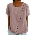 thumbnail image 2 of Sevevn Women's Solid Color Round Collar Button Short-Sleeved Blouse Pink XL Savings Up to 30% Off, 2 of 6