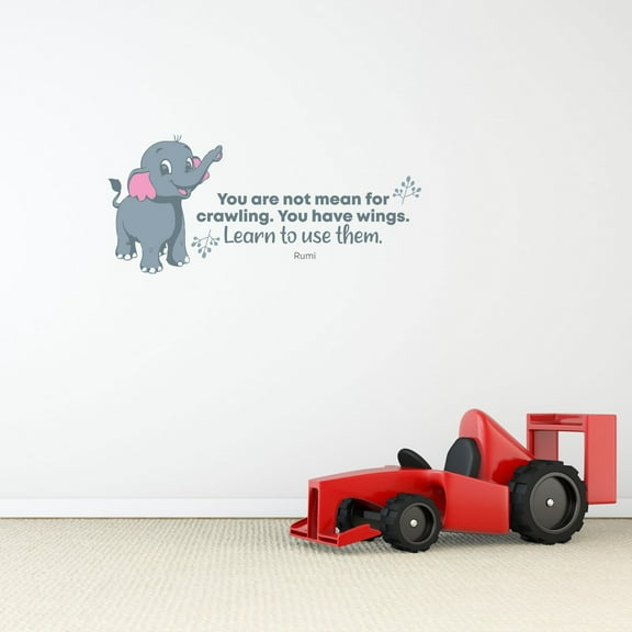 Have Wings Cute Elephant Life Quote Cartoon Quotes Decors Wall Sticker Art Design Decal for Girls Boys Kids Room Bedroom Nursery Kindergarten Home Decor Stickers Wall Art Vinyl Decoration (12x20 inch)