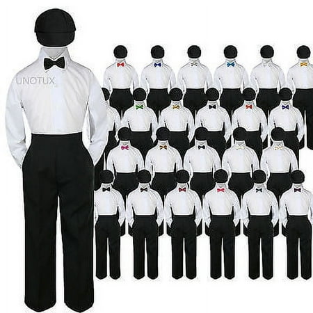 

23 Color 4 pc Set Bow Tie Boys Baby Toddler Kid Formal Suits Black Hat Pants S-7