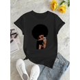 thumbnail image 2 of T-shirt Graphique Décontracté Chic Afro pour Femmes - Mélange de Polyester Confortable, Col Rond Manches Courtes, Lavable en Machine Haut d'Été pour la Fête des Pères, Fête des Mères, Nouvel An, Festival de Printemps, Saint-Valentin, 2 of 6