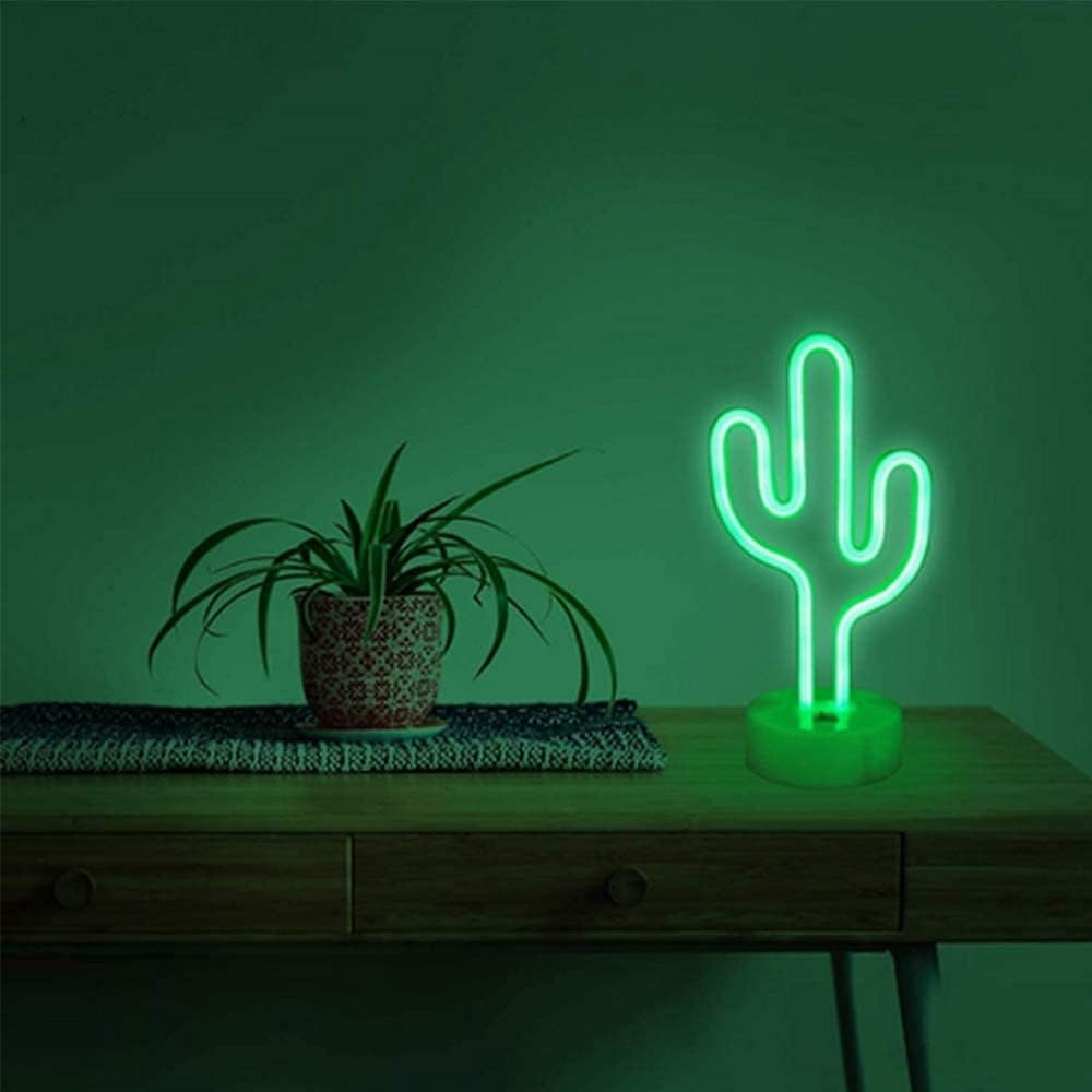 HuiyiNeon Light Base, Cactus Lights Neon Signs - Cactus Neon Light for Bedroom,Tabletop Decor - Battery/USB Powered Green LED Cactus Light