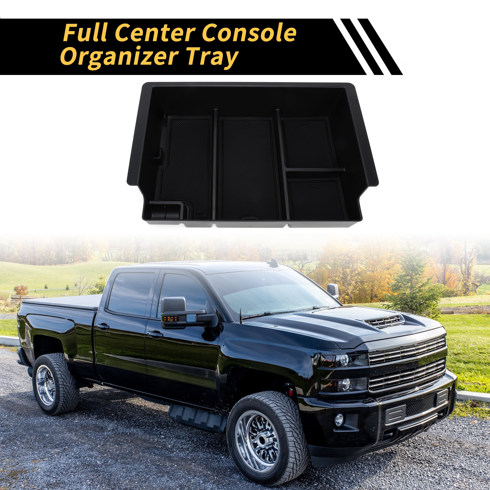 Unique Bargains Full Center Console Organizer Tray for Chevy Silverado for GMC Sierra 2500 3500 HD Yukon 2015-2019 Armrest Storage Box Insert Tray Full Console w/Bucket Seats ONLY Plastic Black