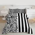 thumbnail image 3 of Homewish Zebra Cheetah Print Queen Comforter Set, Blck White Stripes Line Bedding Sets, Modern Fashion Theme Reversible Bedding Comforter Set, Ultra Soft Bedroom Decor, 3pcs, 3 of 9