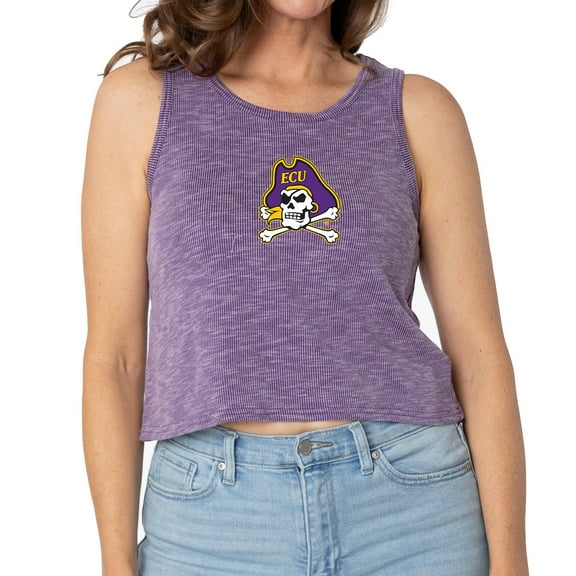 Women's Purple ECU Pirates Brie Sandwash Tri-Blend Cropped Tank Top