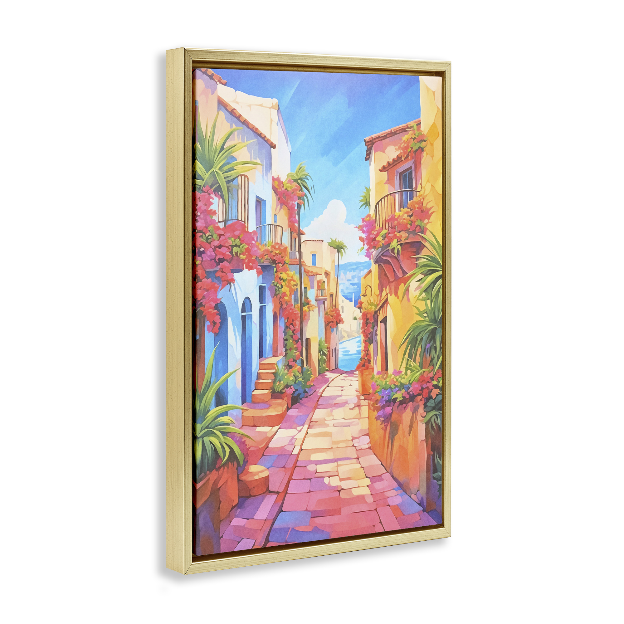 Stupell Industries Mediterranean Moments Scene Scenery Painting Gold Floater Framed Art Print Wall Art, 17 x 25