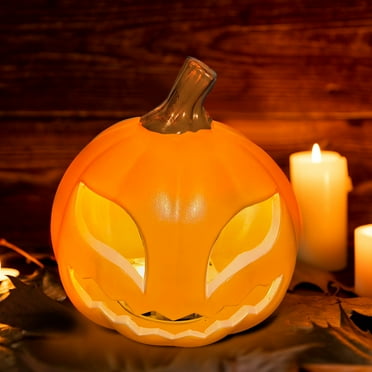 SDJMa Plastic Jack O Lantern Pumpkins Halloween Light up Pumpkin Outdoor Indoor Battery Operated Lighted Pumpkin with Spooky Face Halloween Pumpkin Decorations Party Favor Gifts