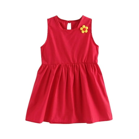 

YWDJ 6 Months -5 Years Girl Dresses Summer Toddler Sleeveless Dress Tank Dress Kids Clothing Red 3-4 Years
