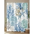 thumbnail image 4 of Watercolor Coastal Shower Curtain, Shell Starfish Coral Pattern Bathroom Decor Curtains Set with Hooks, Blue Waterproof Fabric Home Accessories， 60 X 72 Inch Long, 4 of 6