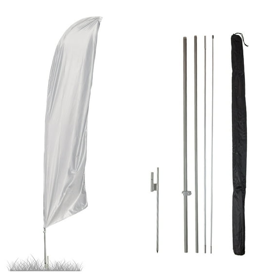Vispronet - Gray Solid Feather Flag Kit - 13.5ft Knitted Polyester Swooper Flag with Pole Set and Ground Spike - Dyed in The USA