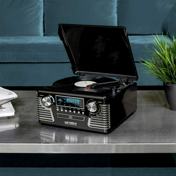 Victrola Retro Record Player with Bluetooth and 3-Speed Turntable, Black