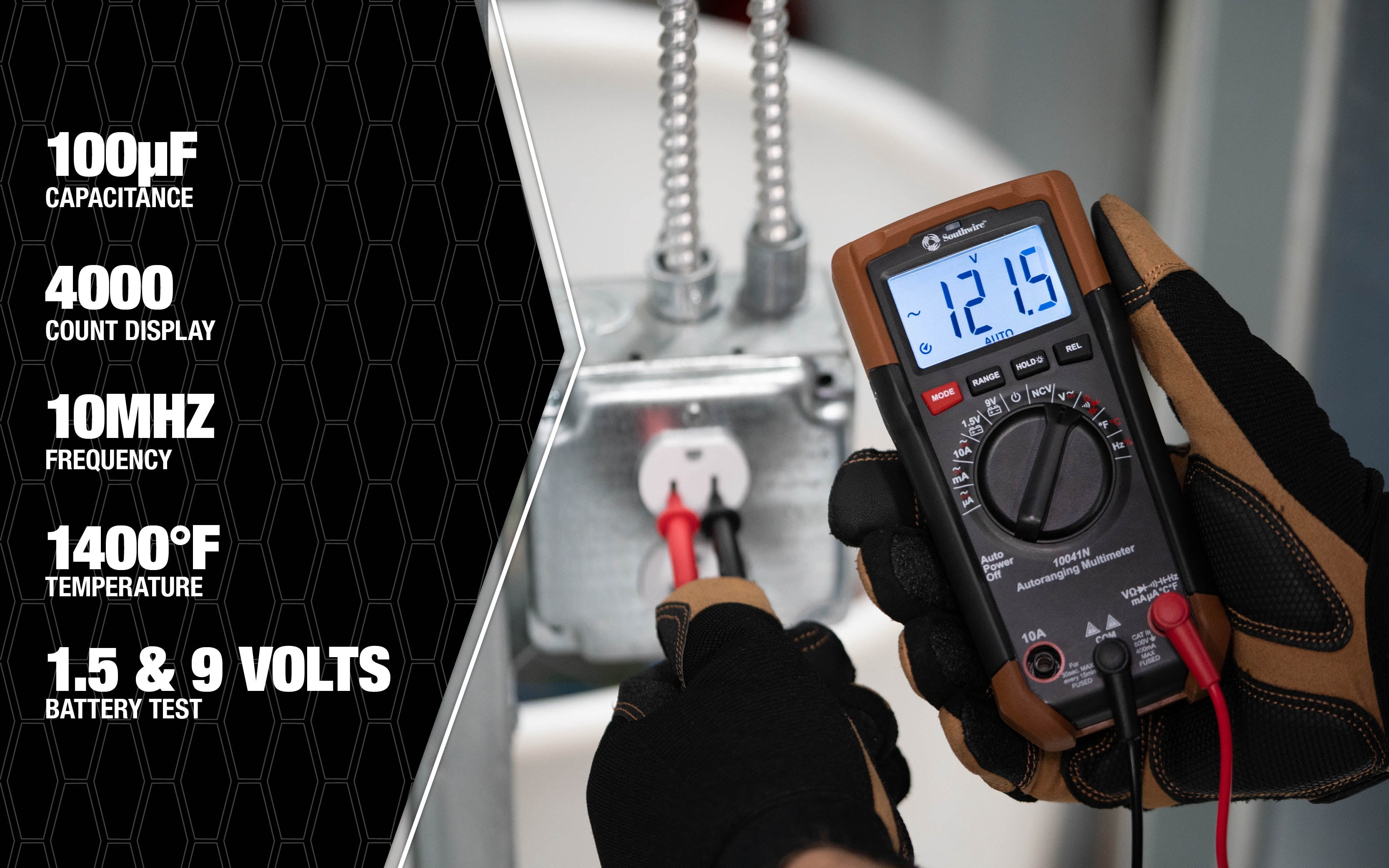 Southwire 10041N Auto-Ranging Digital Multimeter, 0-600V AC/DC