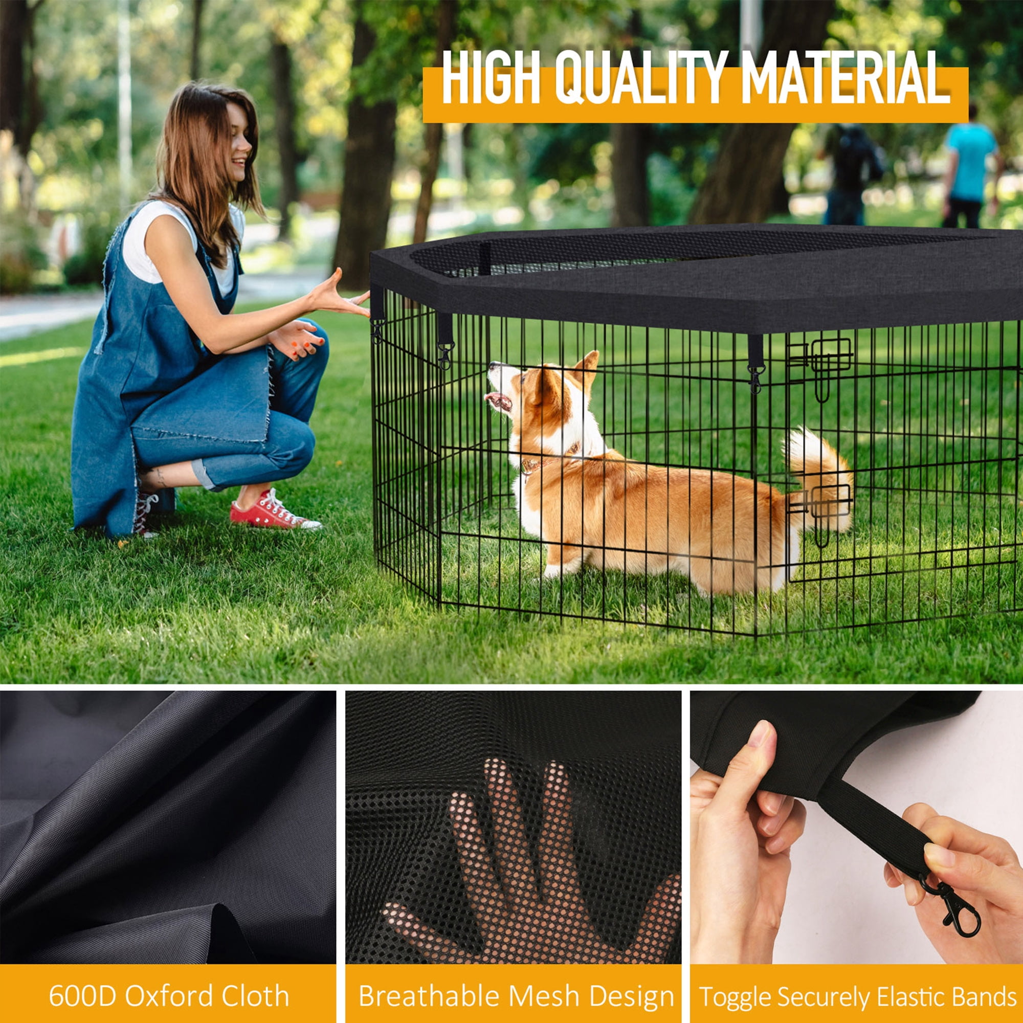 Artmalle Dog Pen Pet Playpen Dog Fence Indoor Foldable Metal Wire Exercise Puppy Play Yard Pet Enclosure Indoor Outdoor 8 Panels 24 Inch/Only Black Top Cover