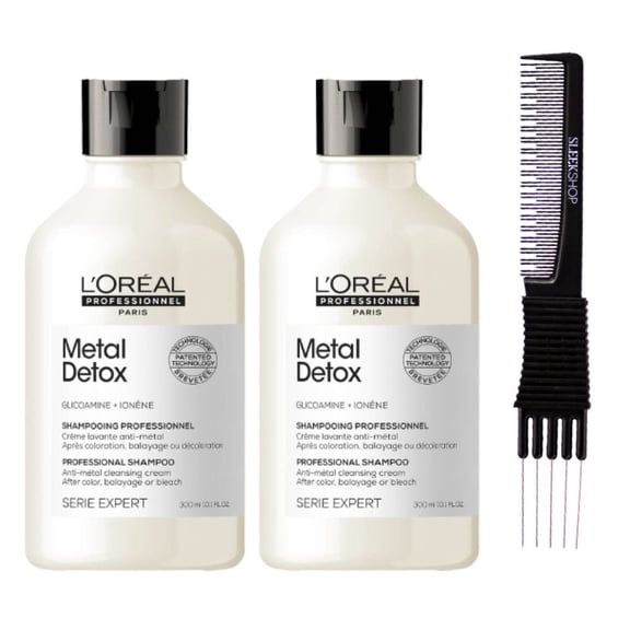 L'Oreal SerieExpert Metal Detox Anti-Metal Cleansing Cream Shampoo ( 10.1 oz) with SLEEKSHOP Teasing Comb Pack of 2