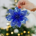 thumbnail image 6 of Christmas Flowers Decoration -1Pcs Artificial Red Gold Poinsettia Christmas Tree Ornaments Glittery for Xmas New Year Wedding Party Wreath DIY Garland Decor(Light Blue), 6 of 9