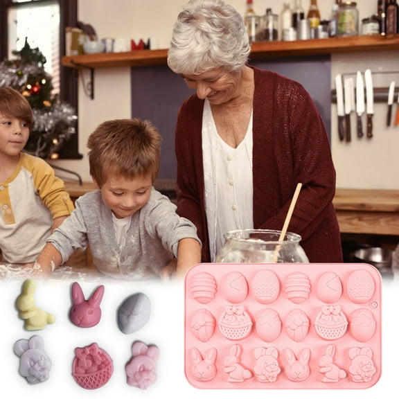 Linnome Easter Baking Mold 18 Cavity Bunny Silicone Mold for Cake Chocolate Cookie Making Kitchen Baking Accessory