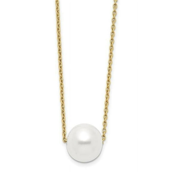 Primal Gold 14 Karat Yellow Gold 10-11mm White Round Freshwater Cultured Pearl 17-inch Cable Necklace