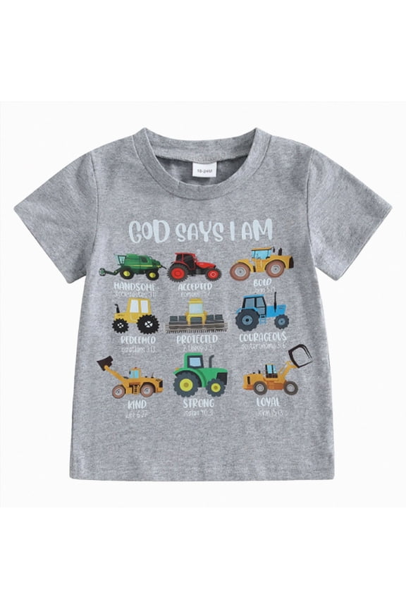 Toddler Short Sleeve Shirt 18 24 Months 2T 3T 4T 5T 6T Summer Cartoon Cute Graphic Tops Toddler Boy Summer Clothes Boys Tshirts Grey,2-3 Years