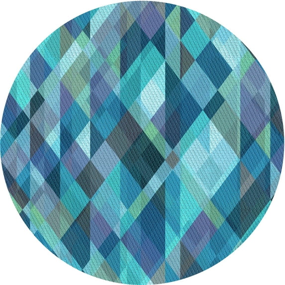 Ahgly Company Machine Washable Indoor Round Transitional Blue Area Rugs, 4' Round