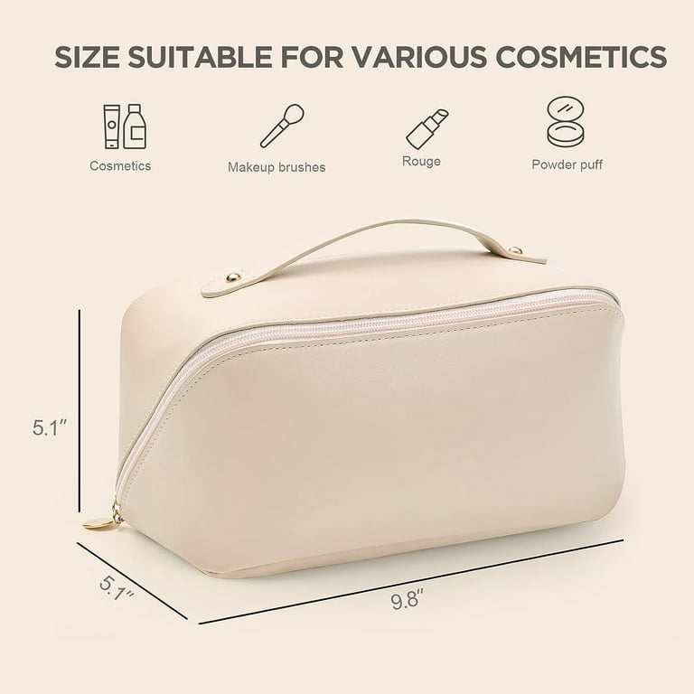 HBlife Travel Makeup Bag, Large Capacity Cosmetic Bags for Women,Waterproof  Portable Pouch Open Flat Toiletry Bag Make up Organizer with Divider and  Handle (White) 