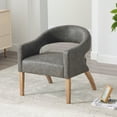 thumbnail image 3 of Accent Chair, PU Leather Upholstered Armchair, PAPROOS Barrel Open Back Reading Armchair, Modern Accent Chair with Weathered Solid Wood Legs for Living Room Bedroom, Club, Gray, 3 of 8