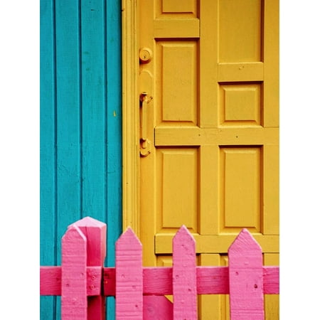 Painted Door and Fence, Downtown, French Side, Marigot, St. Martin Print Wall Art By Richard