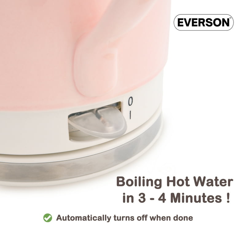 Everson 1.5L Electric Kettle. 100% Ceramic Pink Electric Tea Kettle