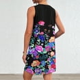 thumbnail image 5 of Cotton Dress Womens Sleeveless Floral Print Crewneck Racerback Tank Top Mini Dresses with Pockets Casual Summer (M, Black), 5 of 6