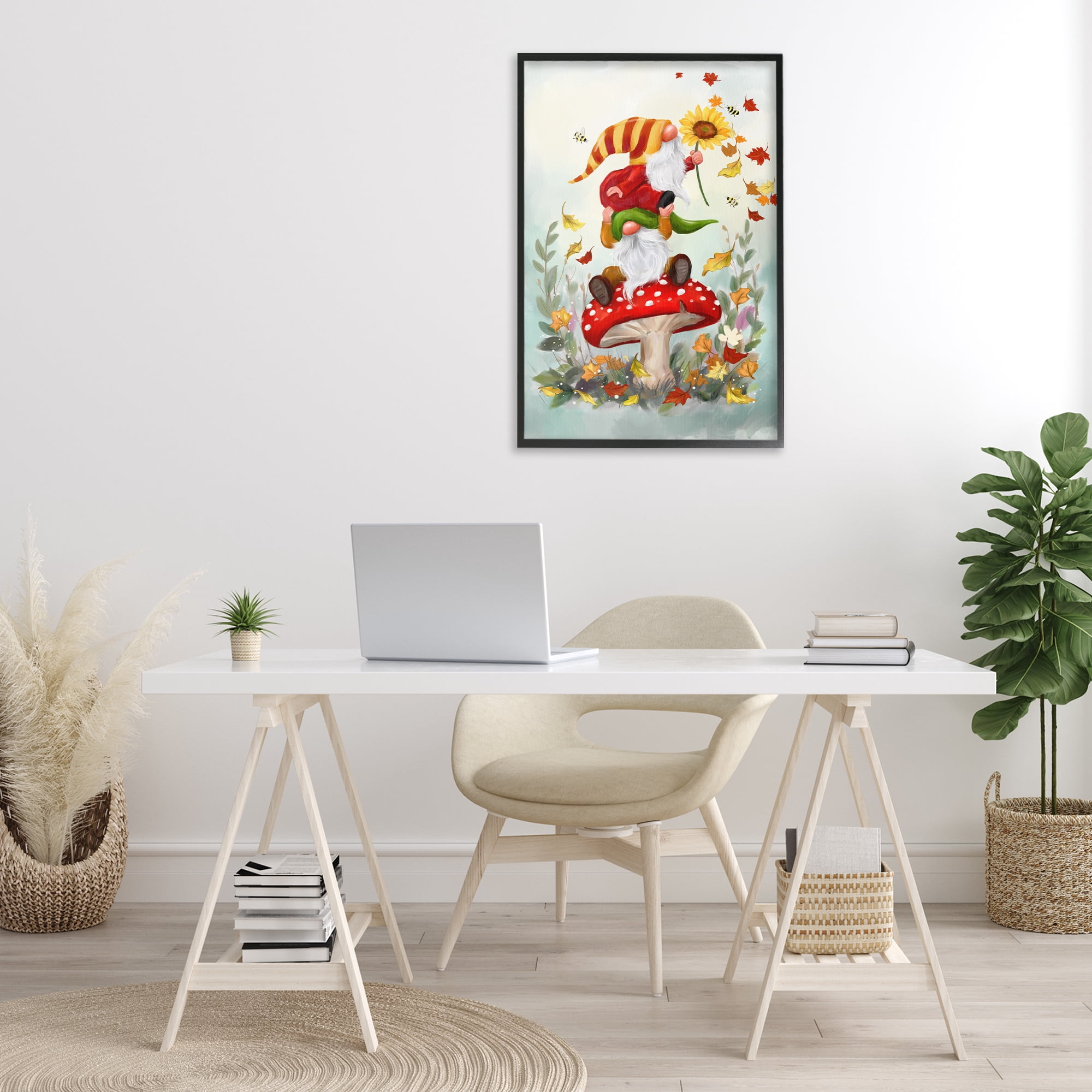 Stupell Industries Autumn Garden Gnome Fairy Tales & Fantasy Painting Black Framed Art Print Wall Art, 20 x 30