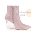 thumbnail image 3 of BLISSFUL STEP Women's Sparkly Glitter Pointed Toe Clear Wedge Ankle Boots Pink 11, 3 of 6