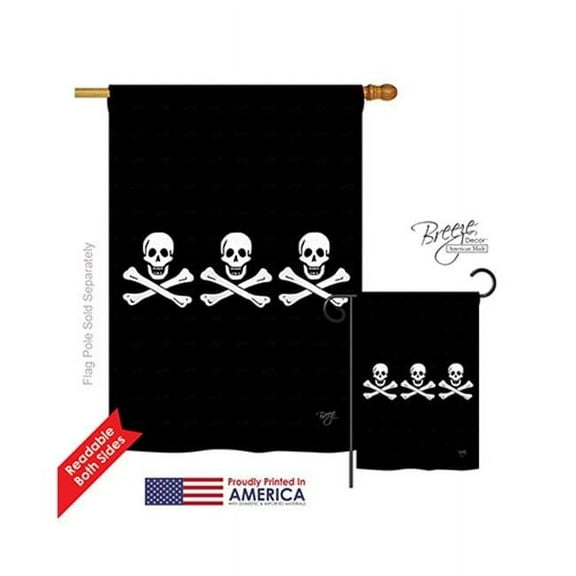 Breeze Decor 07033 Pirate Christopher Condents 2-Sided Vertical Impression House Flag - 28 x 40 in.