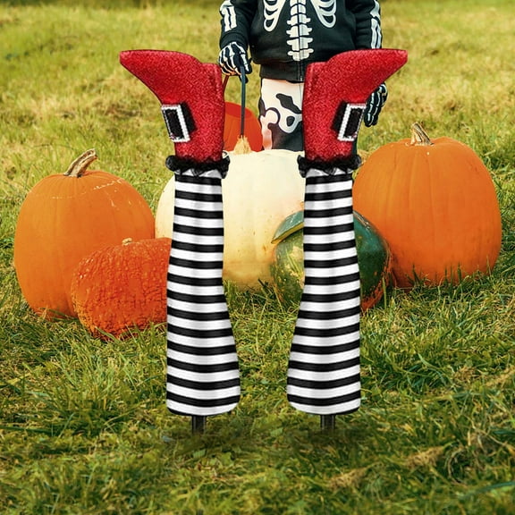 Halloween Wicked Witch Legs Yard Stake Outdoor Decorations, 18In Witches Leg Decor, Fearless of Wind and Rain Realistic Witch Legs Decor Halloween Lawn Patio Indoor Outdoor Home Decorations (White)