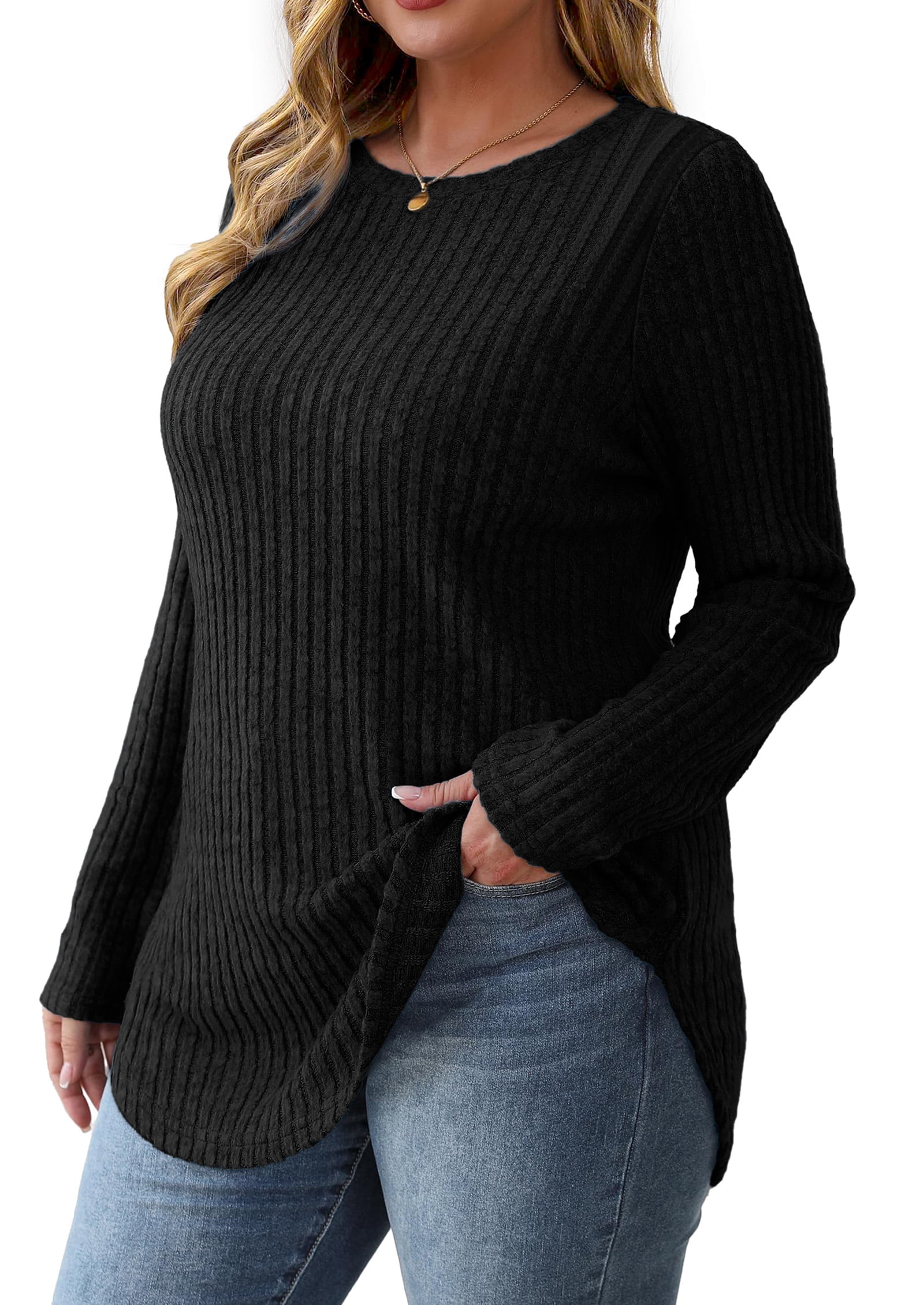 Fantaslook Long Sleeve Shirts for Women Casual Tunic Tops Dressy Crew Neck Pullover Fall Lightweight Sweaters for Women