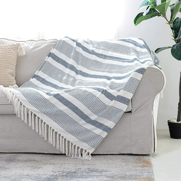Blue Striped Sofa Throws Baci Living Room