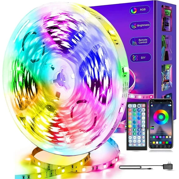 LED Lights for Bedroom, 50ft LED Strip Lights, Music Sync Color Changing Led Lights with APP & IR Remote Control for Bedroom Room Home Decor Party Festival