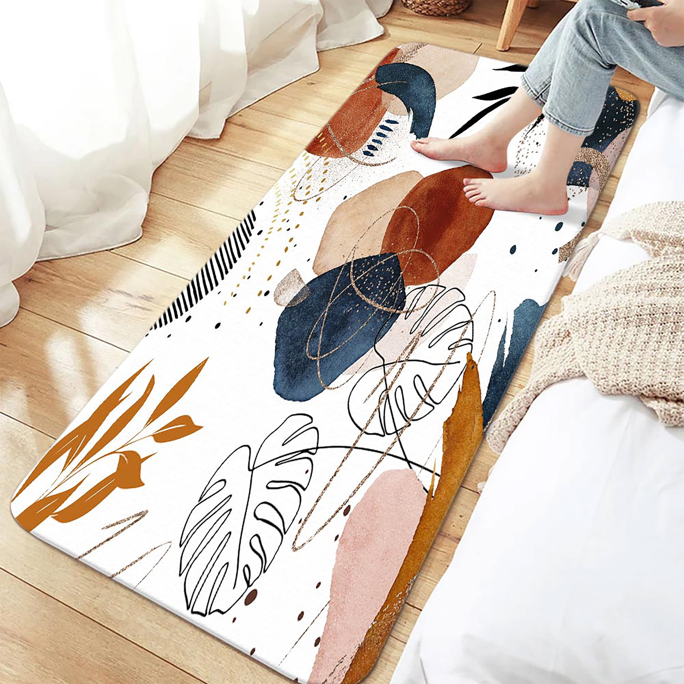 VEIVIAN Floral Brown Flannel Bath Rug, 16" x 24", Non-Slip Backing