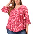 thumbnail image 2 of Women's Plus Size Blouse V Neck 3/4 Ruffle Sleeve PolDots Peplum Top Red 4X, 2 of 6