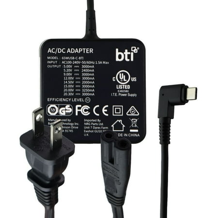 UPC: 0886734869492 | BTI 65W USB-C AC Wall Power Adapter (65WUSB-C-BTI) – Black