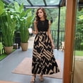 thumbnail image 3 of HAJWOH Women Dresses for Church M Vestidos Elegantes Flowy Sleeveless Long Dresses Casual Print Church Dresses Y2k Formal Dresses with Belt Brown M, 3 of 5