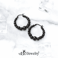 thumbnail image 2 of ‎555Jewelry Beaded Stainless Steel Hoop Earrings, Large Round Circle Beaded Steel Hoop Earrings, ‎Hoops Earrings for Women, Hypoallergenic Earrings for Women Hoops, Black, 2 of 7