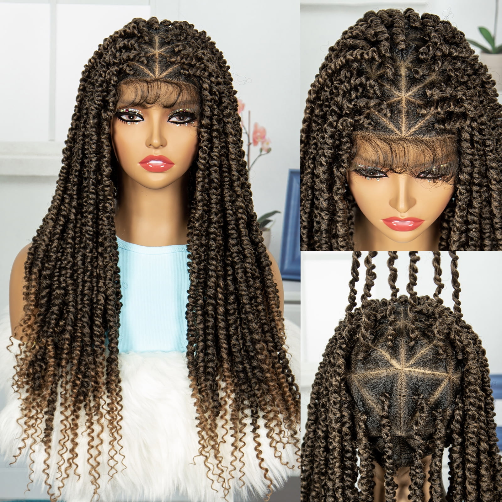 Braided Wigs for Women Synthetic Full Lace Wig Braided Wigs Knotless Box Braided Wigs Braid Braiding Hair Water Wave Wavy Braids Wigs 26 inches (1B/27 Color)