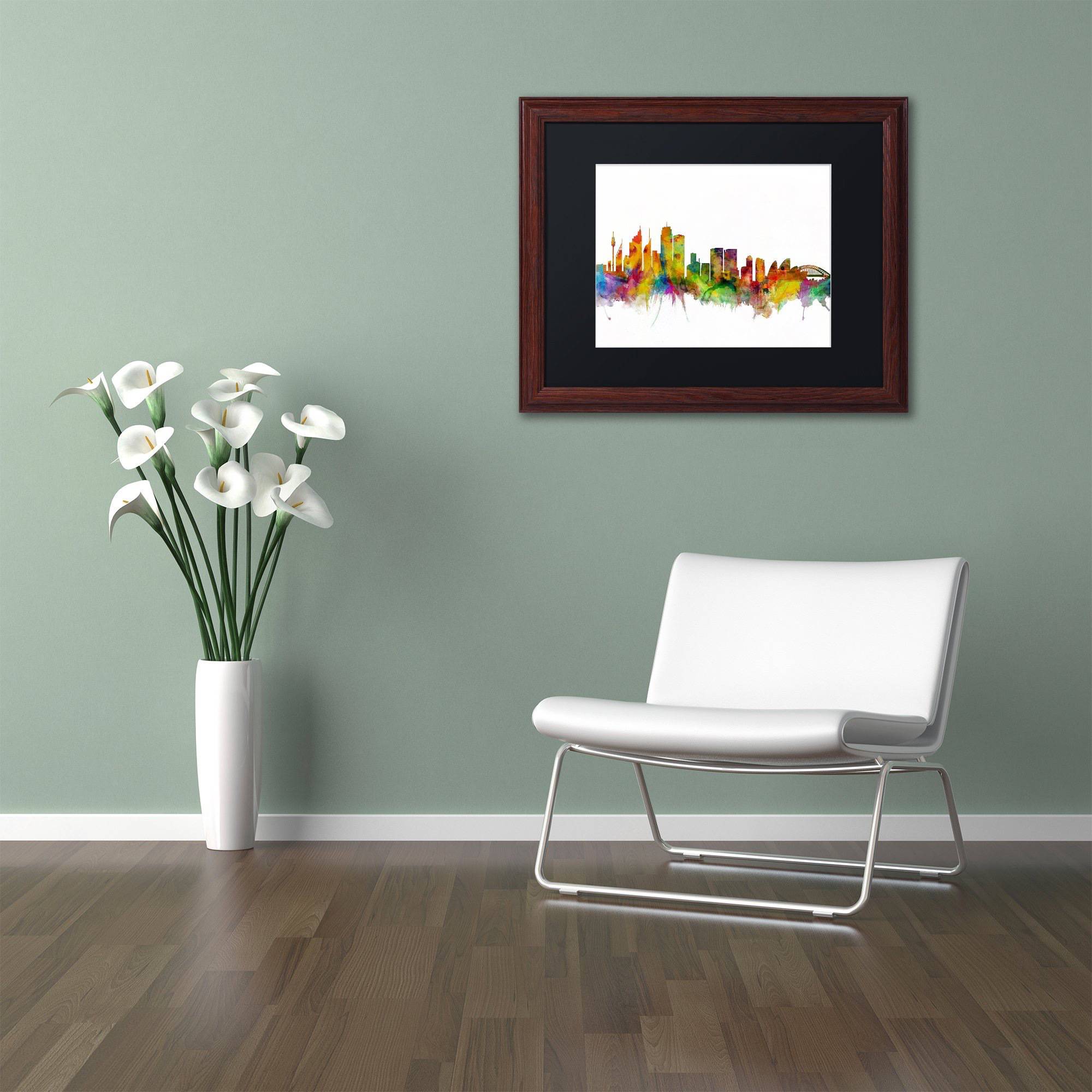 Trademark Fine Art "Sydney Australia Skyline IV" Canvas Art by Michael Tompsett Black Matte, Wood Frame