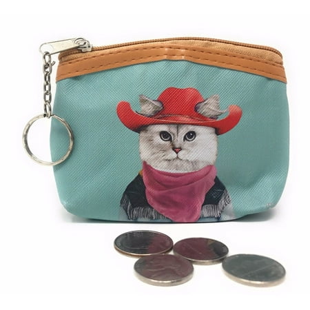 Cute Dog Cat Portraits Zipper Coin Wallet Purse Insert Keychain Ring Pouch Bag