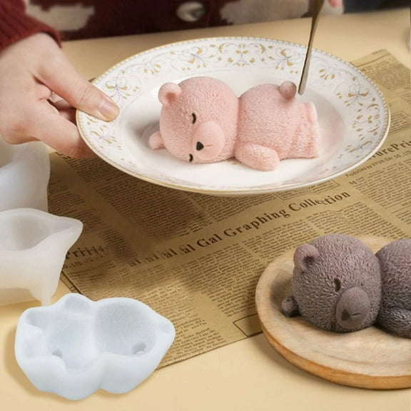 Cute 3D Sleeping Bear Mousse Cake Mold Ice Cream Silicone Mold Cupcake Mold_W